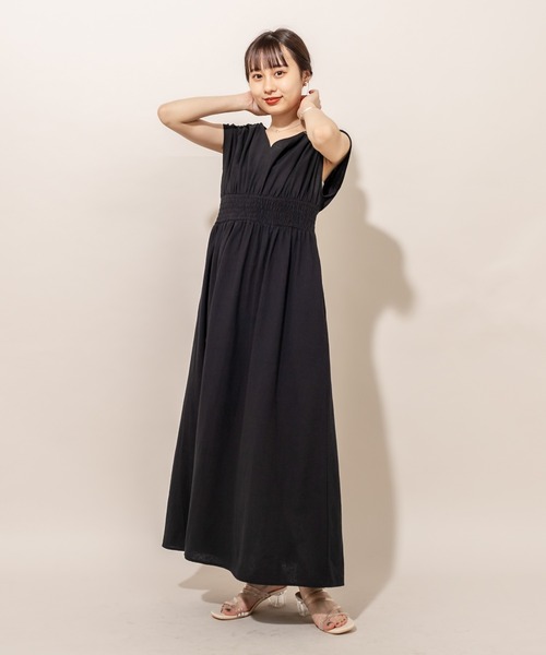 mline（エムライン）の「[mline] WEB限定 フレンチスリーブワンピース（ワンピース・レディース・ベージュ/チャコールグレー/ブラック・FREE）」の6枚目の写真