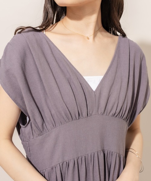 mline（エムライン）の「[mline] WEB限定 フレンチスリーブワンピース（ワンピース・レディース・ベージュ/チャコールグレー/ブラック・FREE）」の7枚目の写真