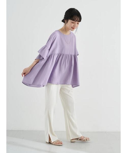 earth music&ecology（アースミュージックアンドエコロジー）の「レーヨンリネンフリルブラウス ＊（シャツ/ブラウス・レディース・ラベンダー/ベージュ/オフホワイト・FREE）」の8枚目の写真