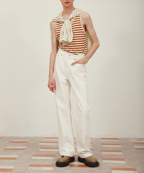 MIXSEVEN(ミックスセブン)の「ハイウエストストレートホワイトパンツ MX21S08【MIX SEVEN】(デニムパンツ・メンズ・ホワイト・S/L/M)」の4枚目の写真