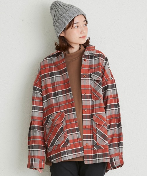 KRIFF MAYER Lady's Collection（クリフメイヤーレディースコレクション）の「ヘビーネルチェックシャツJK（シャツ/ブラウス・レディース・ベージュ/レッド/カラフル/ブラウン・LARGE/MEDIUM）」の3枚目の写真