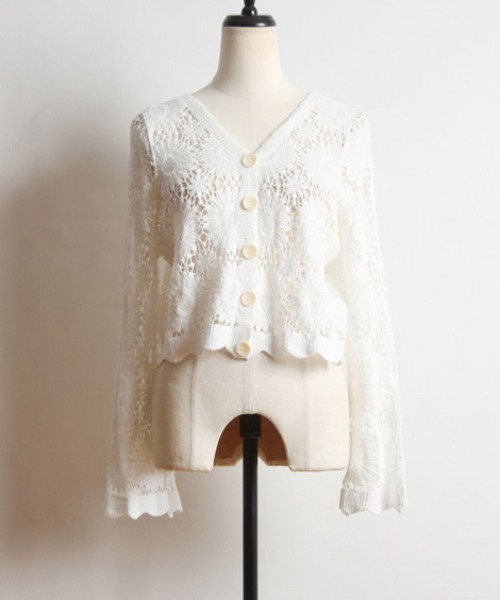 Cookie Chocolate（クッキーチョコレート）の「フラワーデザインクロシェ編みカーディガン（カーディガン/ボレロ・レディース・ホワイト/ベージュ・M）」の2枚目の写真