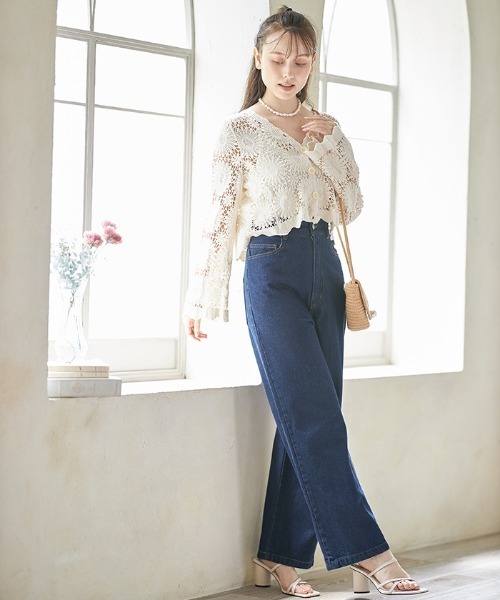 フラワーデザインクロシェ編みカーディガン（カーディガン/ボレロ