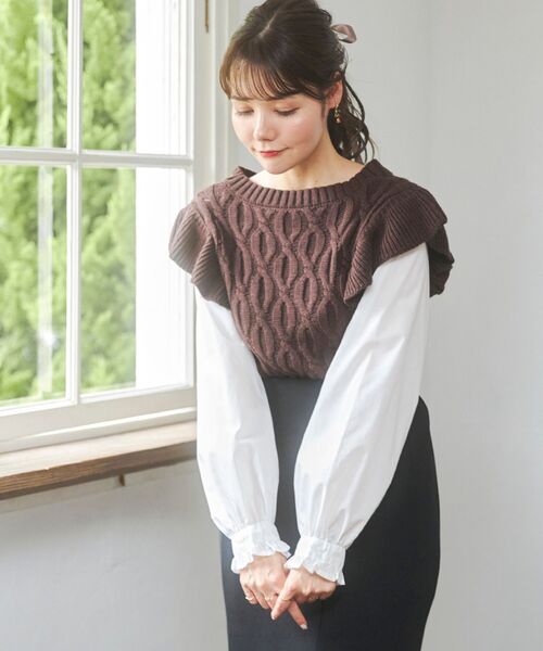 MAJESTIC LEGON(マジェスティックレゴン)の「∞2wayケーブルフリルニット(ニット/セーター・レディース・ブラック/ブラウン/アイボリー・SMALL/MEDIUM)」の12枚目の写真