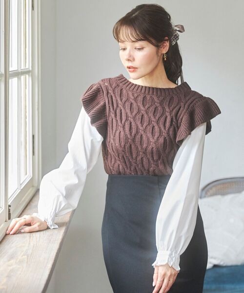 MAJESTIC LEGON(マジェスティックレゴン)の「∞2wayケーブルフリルニット(ニット/セーター・レディース・ブラック/ブラウン/アイボリー・SMALL/MEDIUM)」の13枚目の写真