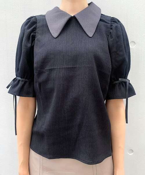 TITTY&CO.(ティティーアンドコー)の「襟付シアートップス(シャツ/ブラウス・レディース・ブラック/グレー/ピンク・FREE)」の11枚目の写真