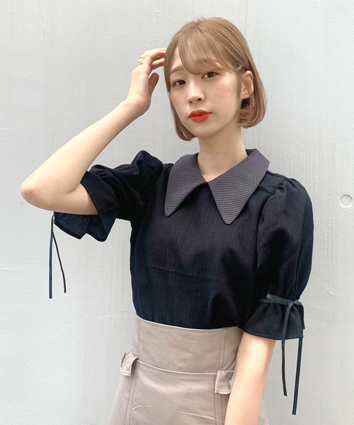 TITTY&CO.(ティティーアンドコー)の「襟付シアートップス(シャツ/ブラウス・レディース・ブラック/グレー/ピンク・FREE)」の12枚目の写真