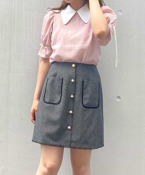 TITTY&CO.(ティティーアンドコー)の「襟付シアートップス(シャツ/ブラウス・レディース・ブラック/グレー/ピンク・FREE)」の5枚目の写真