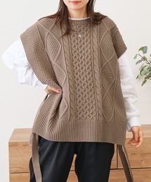 サイドリボンケーブルニットベスト