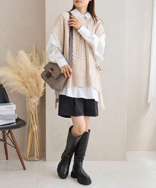 Social GIRL(ソーシャルガール)の「サイドリボンケーブルニットベスト(ベスト・レディース・ブラウン/グレイッシュベージュ/アイボリー/ブラック/モカ・M/L)」の17枚目の写真