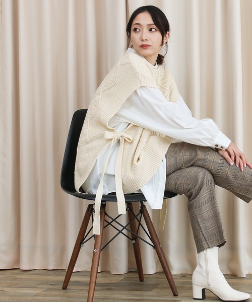 セール】サイドリボンケーブルニットベスト（ベスト）｜Social GIRL