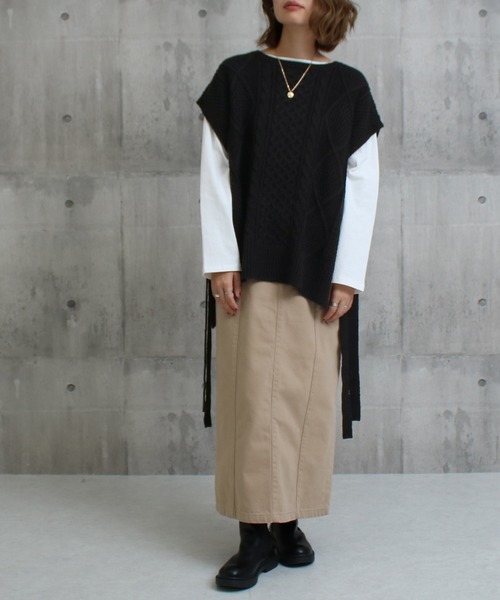 サイドリボンケーブルニットベスト（ベスト）｜Social GIRL