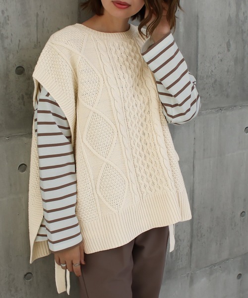 Social GIRL(ソーシャルガール)の「サイドリボンケーブルニットベスト(ベスト・レディース・ブラウン/グレイッシュベージュ/アイボリー/ブラック/モカ・M/L)」の21枚目の写真