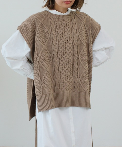 Social GIRL(ソーシャルガール)の「サイドリボンケーブルニットベスト(ベスト・レディース・ブラウン/グレイッシュベージュ/アイボリー/ブラック/モカ・M/L)」の22枚目の写真