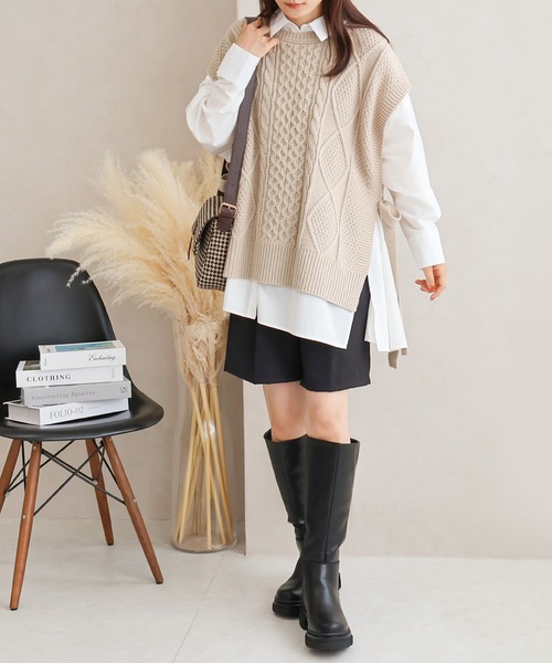 Social GIRL(ソーシャルガール)の「サイドリボンケーブルニットベスト(ベスト・レディース・ブラウン/グレイッシュベージュ/アイボリー/ブラック/モカ・M/L)」の15枚目の写真