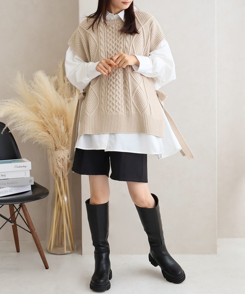 Social GIRL(ソーシャルガール)の「サイドリボンケーブルニットベスト(ベスト・レディース・ブラウン/グレイッシュベージュ/アイボリー/ブラック/モカ・M/L)」の16枚目の写真