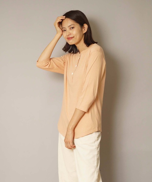 HANES(ヘインズ)の「【HANES/ヘインズ】Undiesリサイクルコットンヘンリーネック七分袖Tシャツ HW1-U501(Tシャツ/カットソー・レディース・ブラック/ベージュ/ホワイト・FREE)」の19枚目の写真