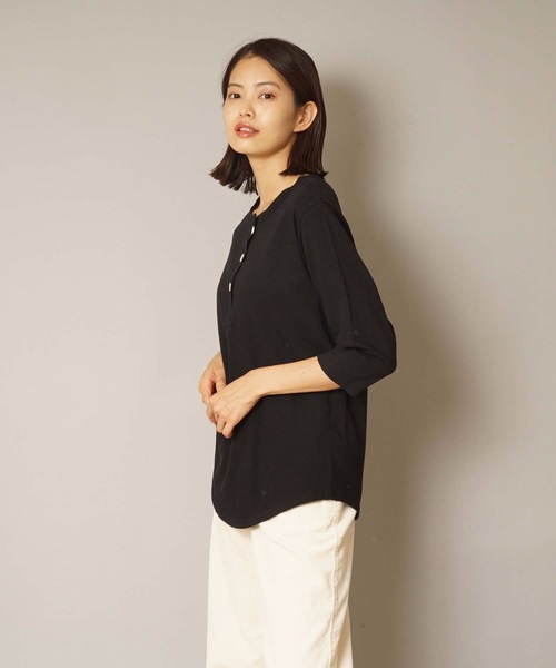 HANES(ヘインズ)の「【HANES/ヘインズ】Undiesリサイクルコットンヘンリーネック七分袖Tシャツ HW1-U501(Tシャツ/カットソー・レディース・ブラック/ベージュ/ホワイト・FREE)」の13枚目の写真