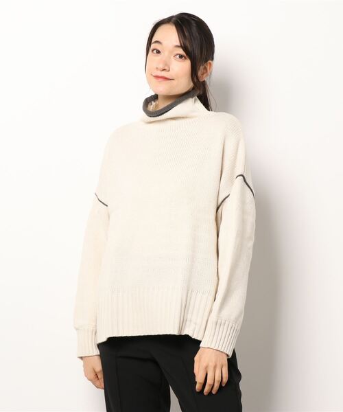 HONEYSUCKLE ROSE（ハニーサックルローズ）の「【HONEYSUCKLE ROSE】配色ラインタートルニット（ニット/セーター・レディース・ブラック/オフホワイト/グリーン・M/L）」の2枚目の写真