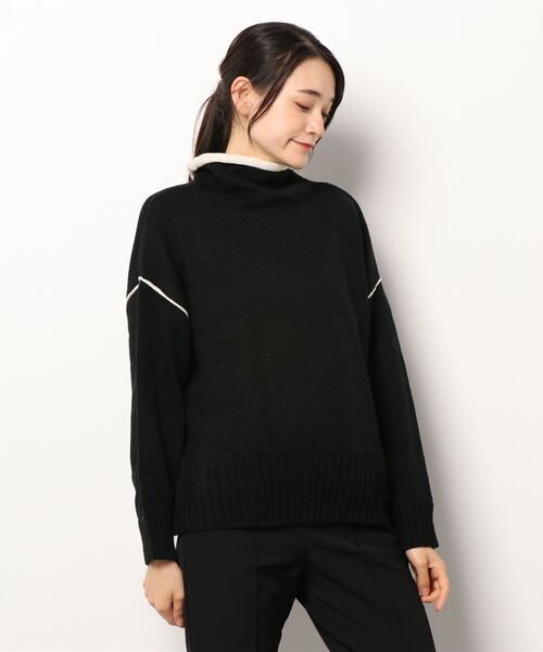 HONEYSUCKLE ROSE（ハニーサックルローズ）の「【HONEYSUCKLE ROSE】配色ラインタートルニット（ニット/セーター・レディース・ブラック/オフホワイト/グリーン・M/L）」の3枚目の写真