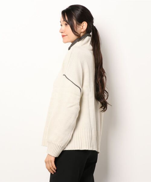 HONEYSUCKLE ROSE（ハニーサックルローズ）の「【HONEYSUCKLE ROSE】配色ラインタートルニット（ニット/セーター・レディース・ブラック/オフホワイト/グリーン・M/L）」の4枚目の写真