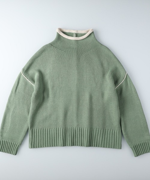 HONEYSUCKLE ROSE（ハニーサックルローズ）の「【HONEYSUCKLE ROSE】配色ラインタートルニット（ニット/セーター・レディース・ブラック/オフホワイト/グリーン・M/L）」の11枚目の写真