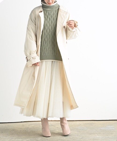 rps（アールピーエス）の「中綿入りノーカラートレンチコート（トレンチコート・レディース・ブラック/アイボリー/ベージュ・M）」の2枚目の写真