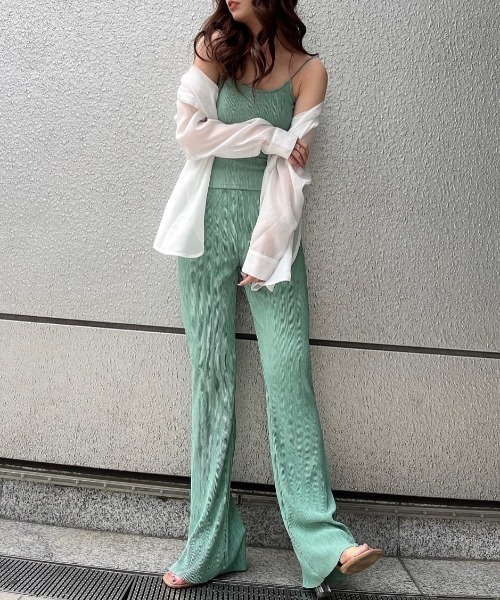 ROYAL PARTY（ロイヤルパーティー）の「ワッシャーカットキャミセットアップ（セットアップ・レディース・グリーン/ブラック/オフホワイト・FREE）」の3枚目の写真