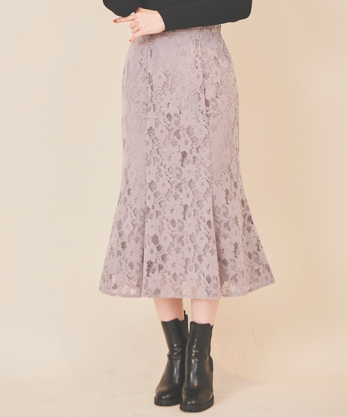 31 Sons de mode（トランテアン　ソン　ドゥ　モード）の「モールレースマーメイドスカート（スカート・レディース・ライトグレー/ネイビー/ボルドー・38/36）」の2枚目の写真