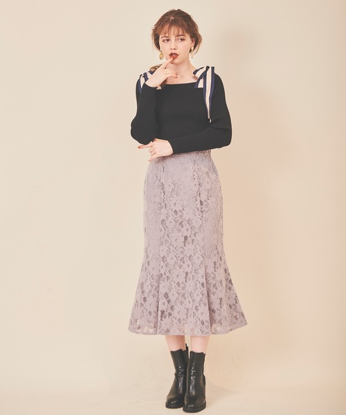 31 Sons de mode（トランテアン　ソン　ドゥ　モード）の「モールレースマーメイドスカート（スカート・レディース・ライトグレー/ネイビー/ボルドー・38/36）」の4枚目の写真