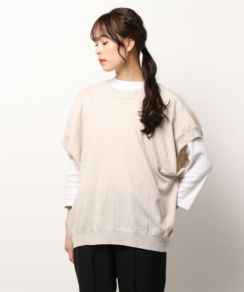 STYLEBLOCK（スタイルブロック）の「前後2WAYニットオーバーベスト（ベスト・レディース・ライトベージュ/オフホワイト/ブラック/グリーン・M）」の2枚目の写真
