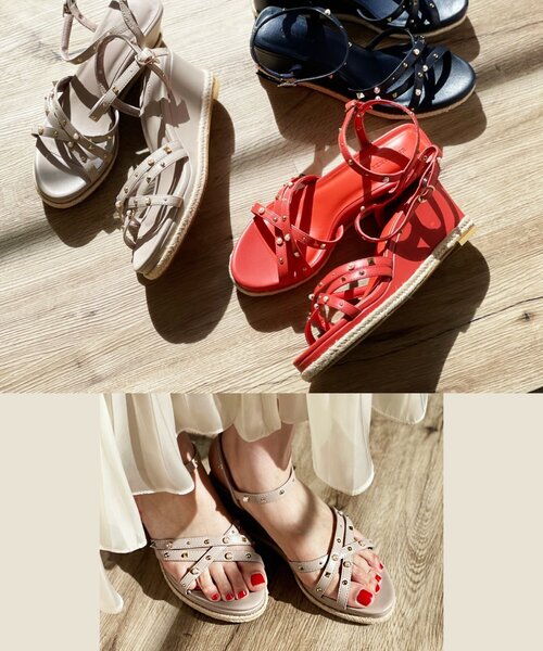 ESPERANZA(エスペランサ)の「◆【ストラップ/スタッズ/歩きやすい】ローウェッジスタッズサンダル(サンダル・レディース・ブラック/ベージュ/ネイビー/オレンジ/アイボリー・LL/S/M/L)」の11枚目の写真