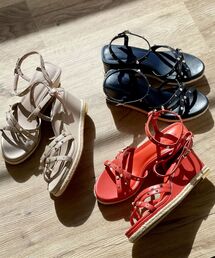 ◆【ストラップ/スタッズ/歩きやすい】ローウェッジスタッズサンダル