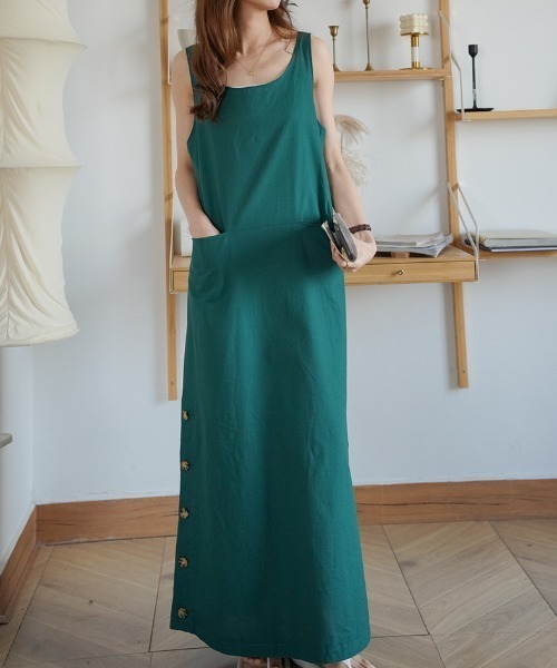 ABITOKYO(アビトーキョー)の「マキシ丈サイドボタンノースリーブロングワンピース(ワンピース・レディース・ネイビー/モカ/グリーン/カーキ/チャコールグレー・FREE)」の8枚目の写真