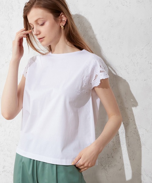 LE SOUK HOLIDAY(ルスークホリデー)の「刺しゅうスリーブプルオーバー(Tシャツ/カットソー・レディース・ブラック/オフホワイト/モカ・M/L)」の2枚目の写真