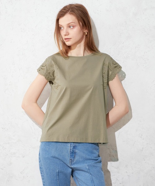 LE SOUK HOLIDAY(ルスークホリデー)の「刺しゅうスリーブプルオーバー(Tシャツ/カットソー・レディース・ブラック/オフホワイト/モカ・M/L)」の3枚目の写真