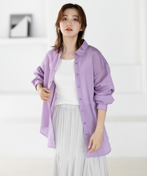 GeeRA（ジーラ）の「シアーストライプBIGシャツ（シャツ/ブラウス・レディース・パープル/ミント・MEDIUM/LARGE）」の15枚目の写真