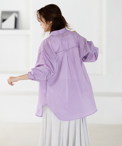 GeeRA（ジーラ）の「シアーストライプBIGシャツ（シャツ/ブラウス・レディース・パープル/ミント・MEDIUM/LARGE）」の8枚目の写真