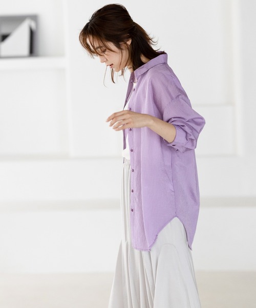 GeeRA（ジーラ）の「シアーストライプBIGシャツ（シャツ/ブラウス・レディース・パープル/ミント・MEDIUM/LARGE）」の12枚目の写真