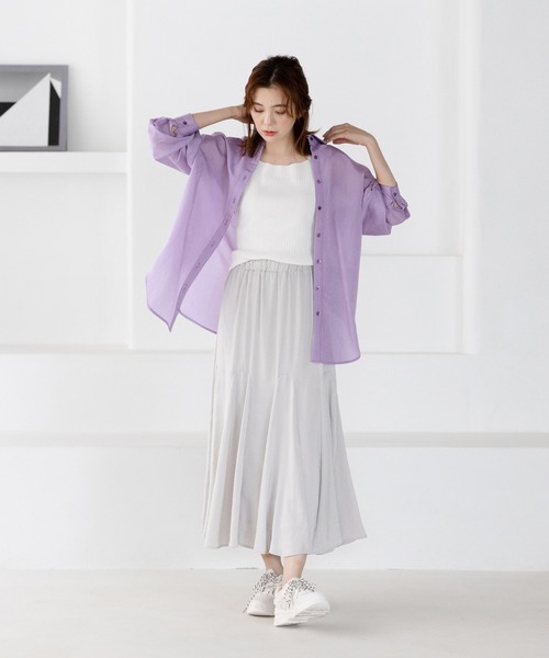 GeeRA（ジーラ）の「シアーストライプBIGシャツ（シャツ/ブラウス・レディース・パープル/ミント・MEDIUM/LARGE）」の20枚目の写真