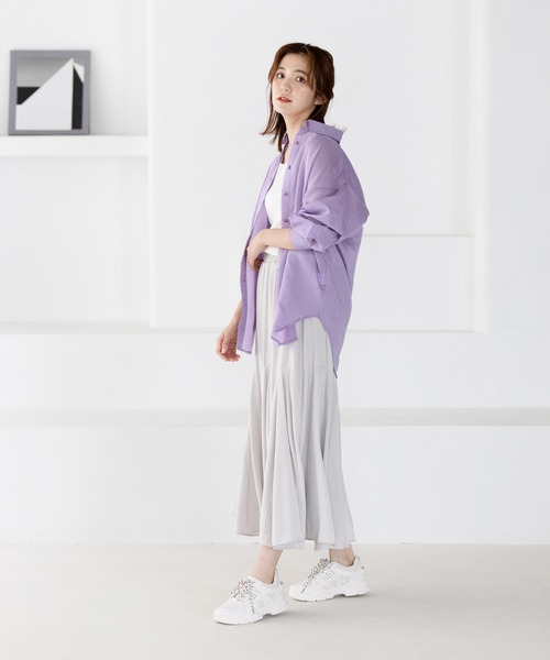 GeeRA（ジーラ）の「シアーストライプBIGシャツ（シャツ/ブラウス・レディース・パープル/ミント・MEDIUM/LARGE）」の4枚目の写真