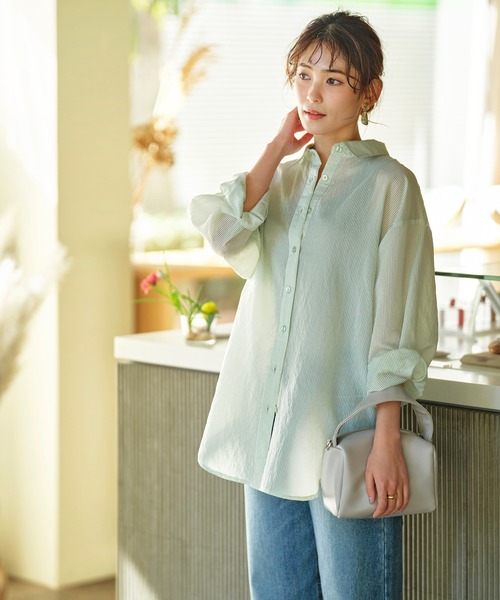 GeeRA（ジーラ）の「シアーストライプBIGシャツ（シャツ/ブラウス・レディース・パープル/ミント・MEDIUM/LARGE）」の11枚目の写真