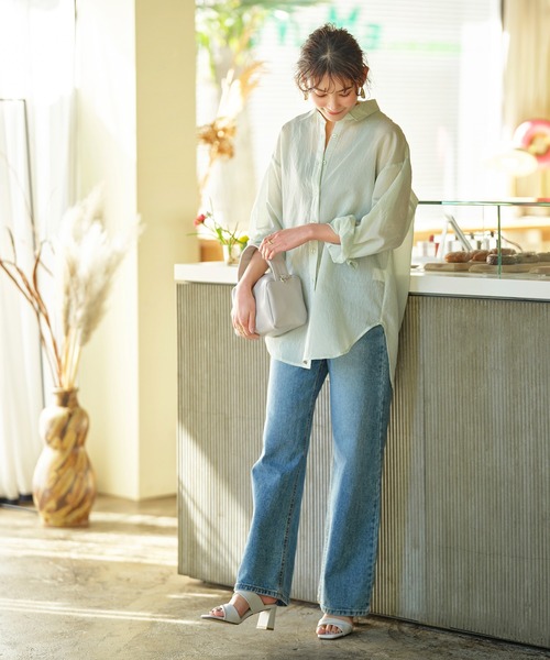 GeeRA（ジーラ）の「シアーストライプBIGシャツ（シャツ/ブラウス・レディース・パープル/ミント・MEDIUM/LARGE）」の9枚目の写真