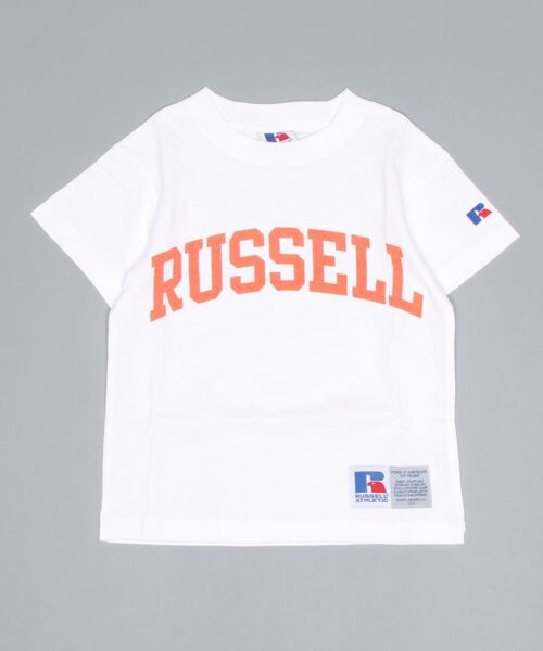 Russell Athletic(ラッセルアスレティック)の「【RUSSELL】ロゴプリントTee(100~150cm)(Tシャツ/カットソー・キッズ・ブルー/グリーン/杢グレー/チャコール/イエロー/オフホワイト・100/120/140/130/110/150)」の1枚目の写真