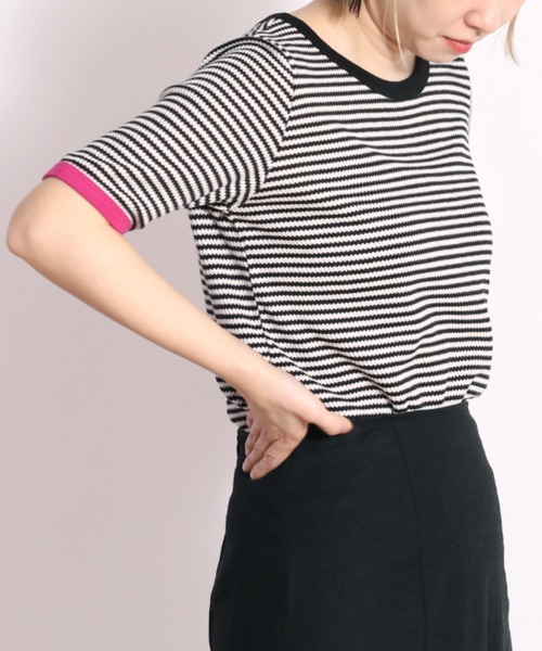 cepo（セポ）の「ワッフルカラーリンガーＴｅｅ（Tシャツ/カットソー・レディース・ブラック/グレー/サックスブルー・M）」の2枚目の写真