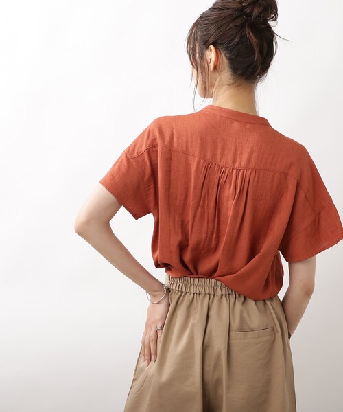 美品＊ダイアグラム ピンタックブラウス36 コーラルオレンジ 半袖 ボリューム袖 美品＊ダイアグラム ピンタックブラウス36 コーラルオレンジ