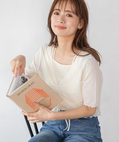 mysty woman(ミスティウーマン)の「シアードロストツインプルオーバー 297708(Tシャツ/カットソー・レディース・パープル/ベージュ/ブラック/オフホワイト・FREE)」の2枚目の写真