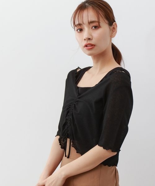 mysty woman(ミスティウーマン)の「シアードロストツインプルオーバー 297708(Tシャツ/カットソー・レディース・パープル/ベージュ/ブラック/オフホワイト・FREE)」の3枚目の写真
