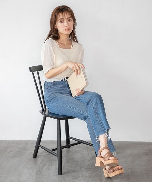 mysty woman(ミスティウーマン)の「シアードロストツインプルオーバー 297708(Tシャツ/カットソー・レディース・パープル/ベージュ/ブラック/オフホワイト・FREE)」の8枚目の写真