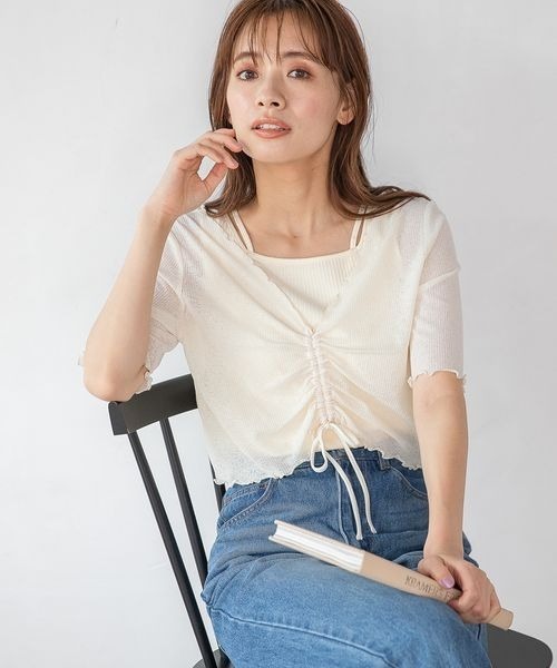 mysty woman(ミスティウーマン)の「シアードロストツインプルオーバー 297708(Tシャツ/カットソー・レディース・パープル/ベージュ/ブラック/オフホワイト・FREE)」の9枚目の写真